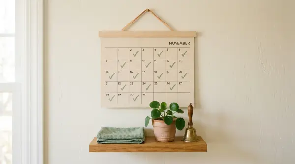 Calendar showing alternating cleaning service dates marked in green