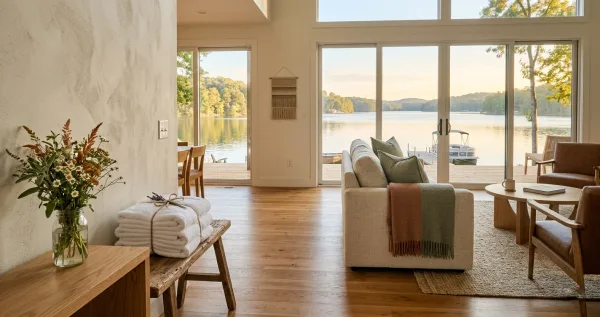 A clean home interior with cleaning supplies arranged on a kitchen counter — boutique versus franchise cleaning service comparison