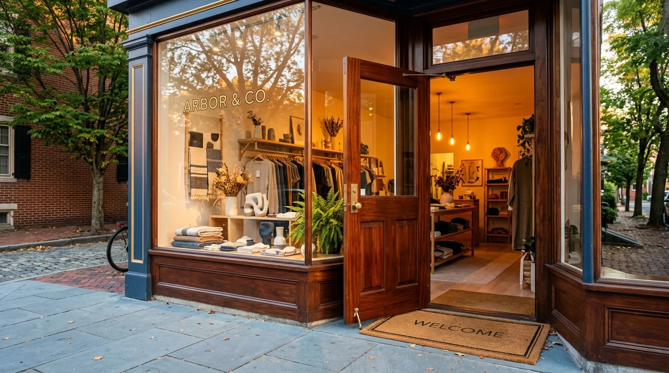 Spotless retail storefront with clean glass entrance and polished floors